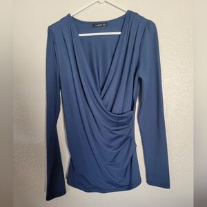 Draped Blue Long Sleeve Top